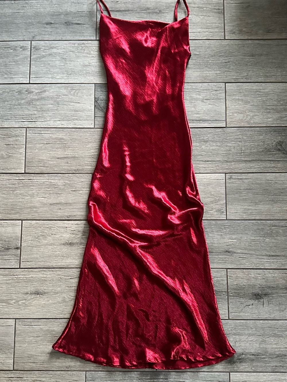 Red Satin Open-Back Slip Maxi Dress